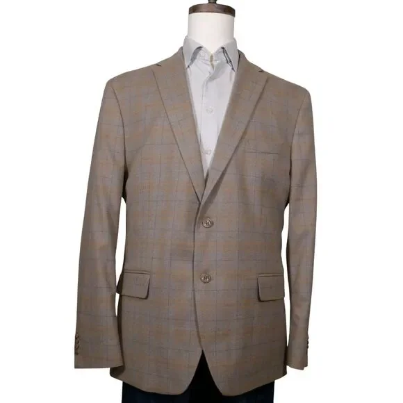 TOMMY HILFIGER Mens Sport Coat Blazer Mens 48R Beige Plaid - Picture 8 of 14